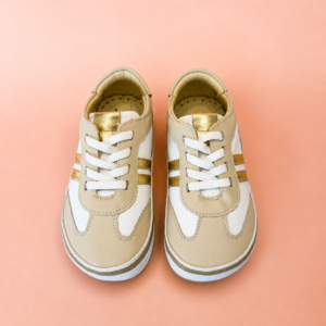 Tênis Infantil Jade em Couro – Branco, Off White e Ouro Velho